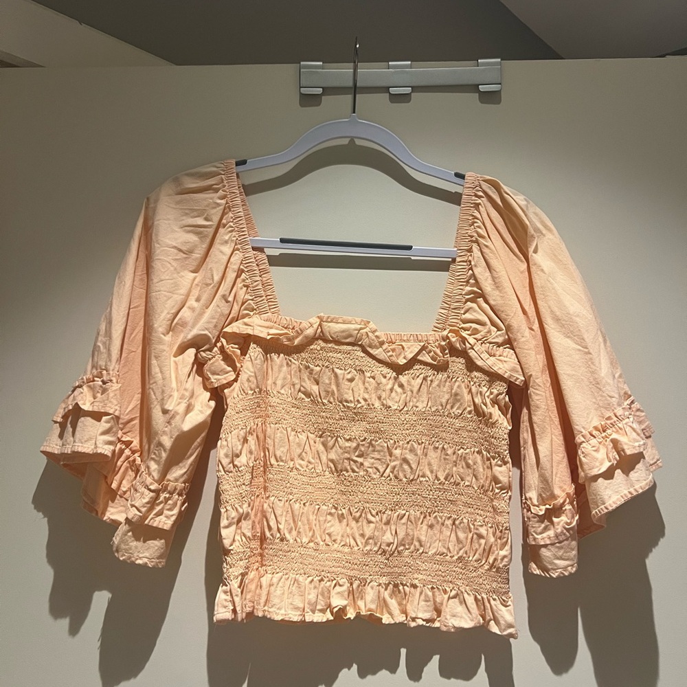 Free People Orange Top - Flared Sleeves